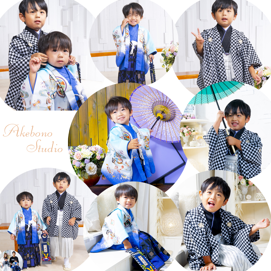 奈良市から七五三｜3歳＆5歳男の子兄弟の凛々しい和装ツーショット♪